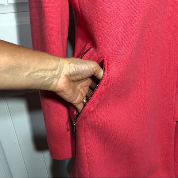 INC Long Full Zipper Lined Removable Hoodie With Fur Coral Pink Pockets Jacket M - Picture 3 of 13